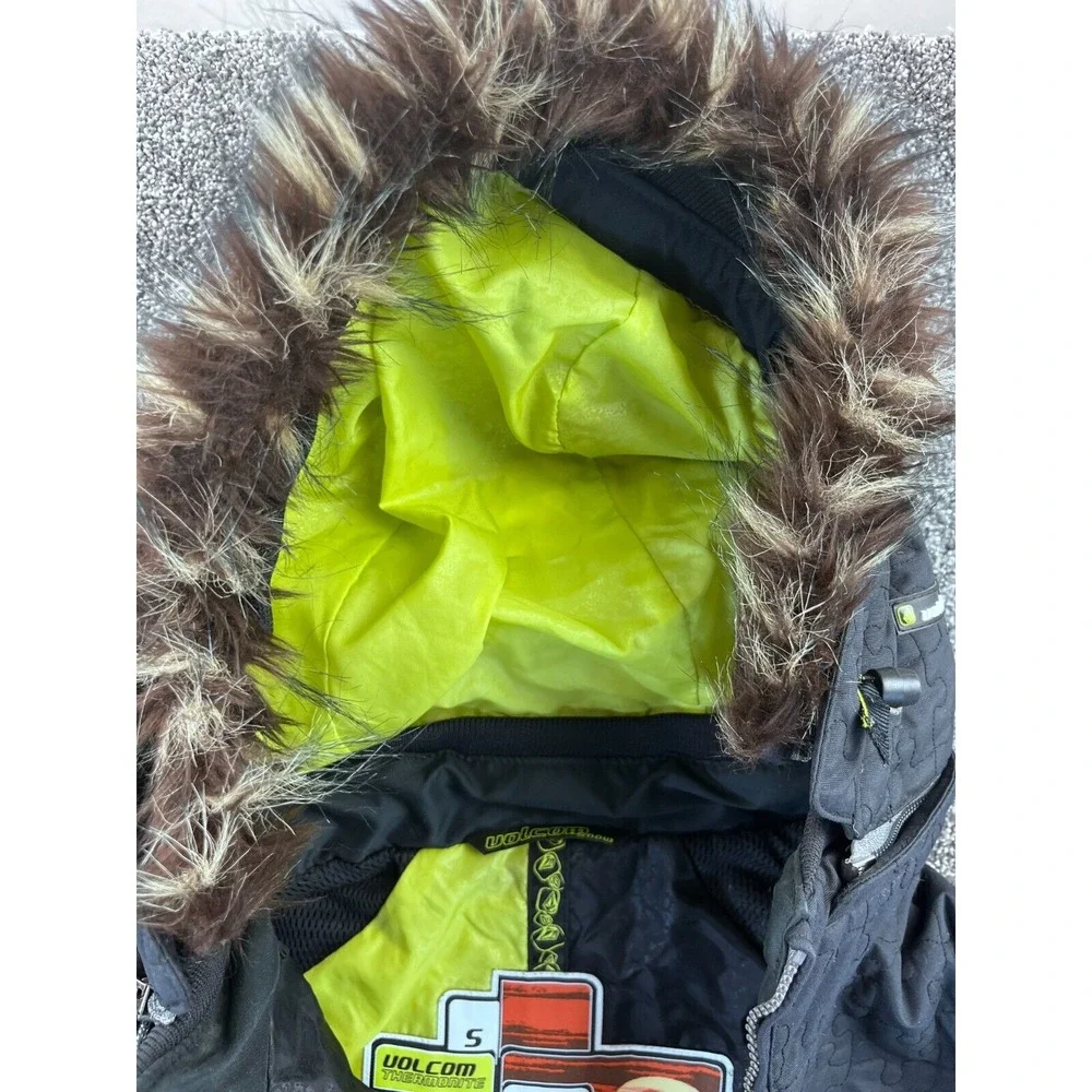 Volcom Thermonite Jacket Womens S Faux Puzzle Print Parka Hooded‎ Snow Black